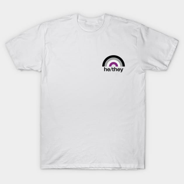 He/They Pronouns Asexual Rainbow T-Shirt by lavenderhearts